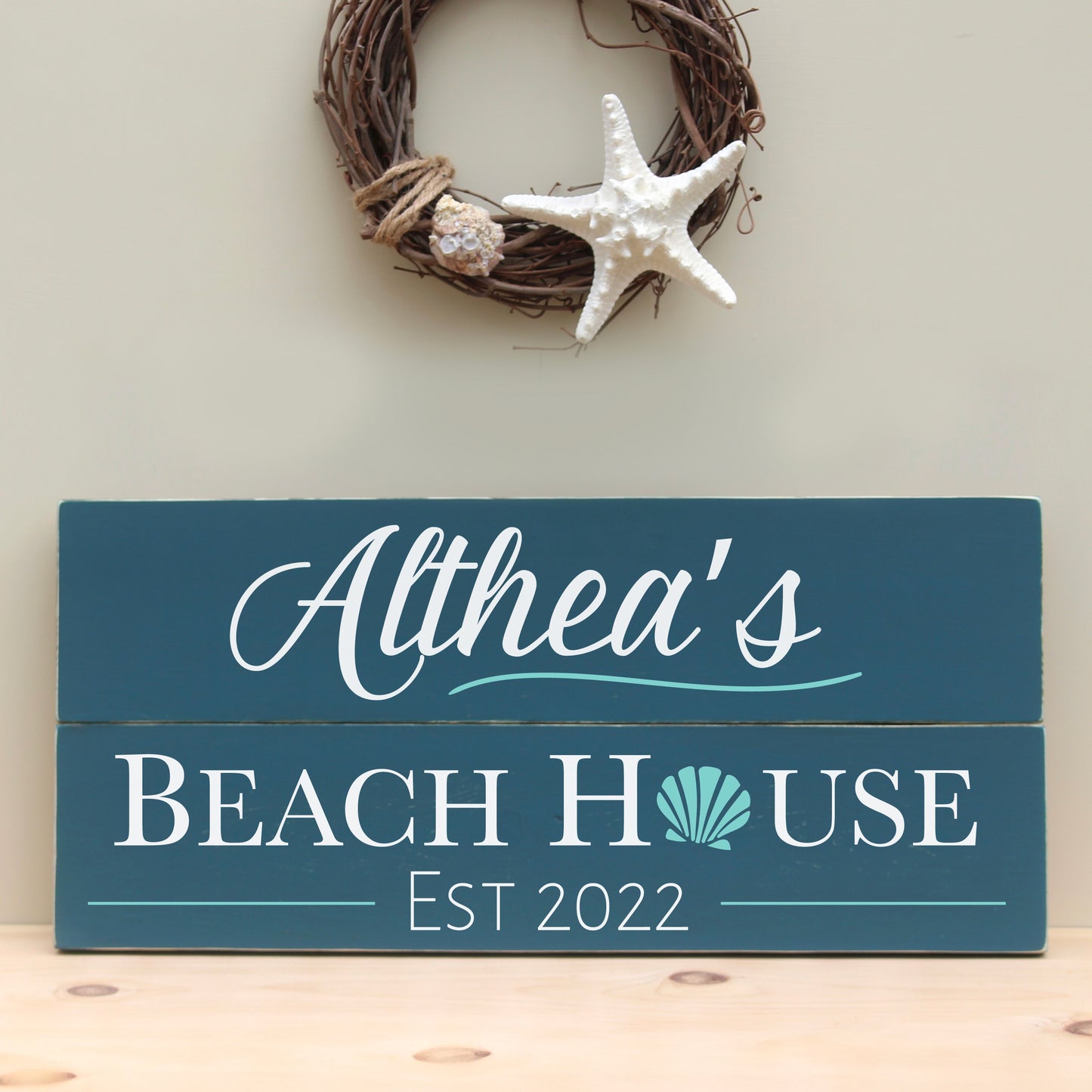 Handmade Custom Beach House Cottage Sign. Shiplap style with two slats. The perfect personalized beach house plaque.