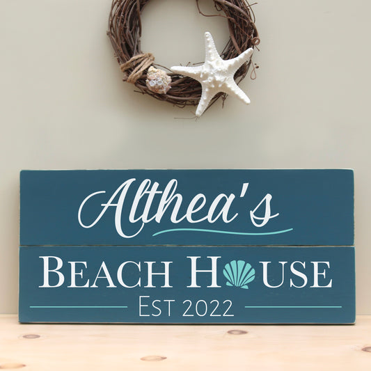 Handmade Custom Beach House Cottage Sign.  Shiplap style with two slats.  The perfect personalized beach house plaque.